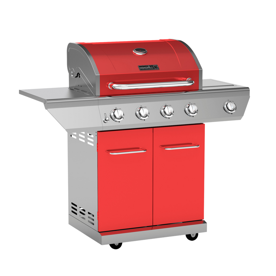4-Burner Gas Grill with Side Burner in Red