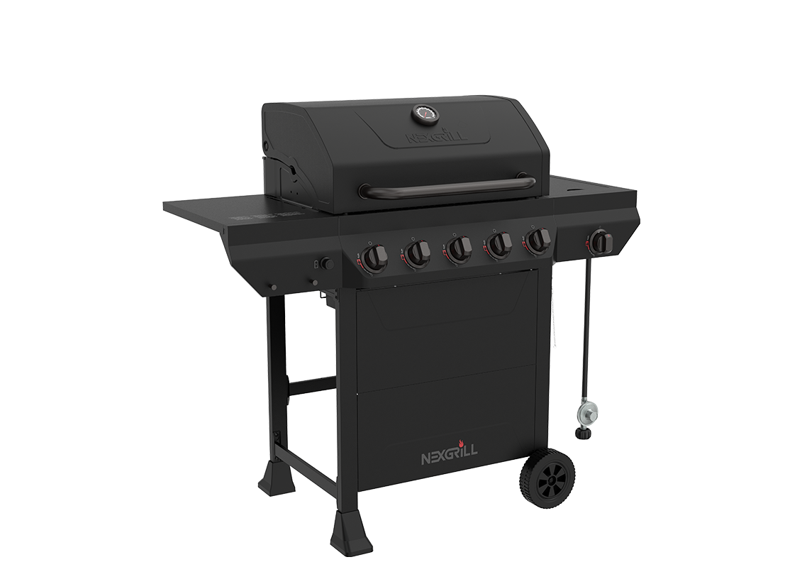 5 Burner Propane Gas Grill with Side Burner in Black