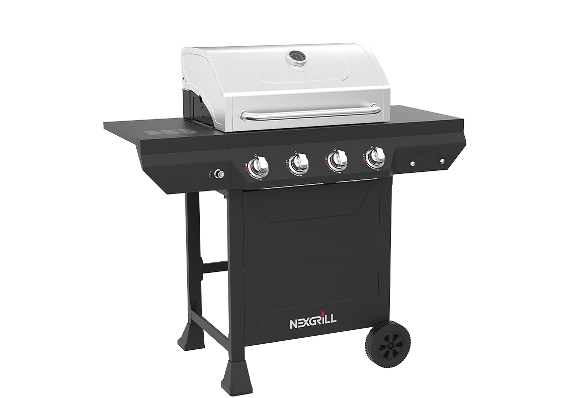 NEC - グルメ's shop Black 4-Burner Propane Gas Grill with Stainless Steel Main Lid