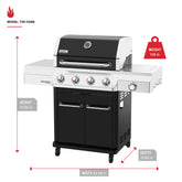 Gourmet Pro 4-Burner Gas Grill with Side Burner in Black with Cover