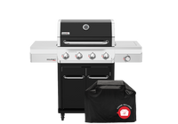Gourmet Pro 4-Burner Gas Grill with Side Burner in Black with Cover