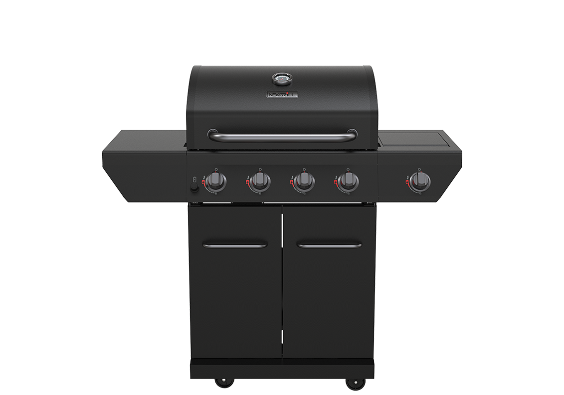 バーベキュー・調理用品 Black LabelFlatBurnerFullBlackverGS-450R 4 Burner Liquid Propane Gas Grill with Side Burner and