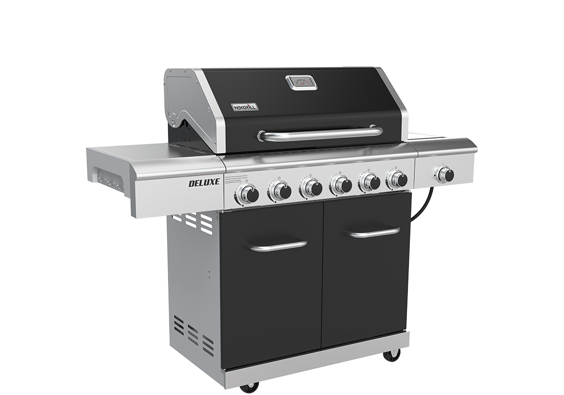 Deluxe 6 Burner Gas Grill Black Ceramic Searing Side Nexgrill