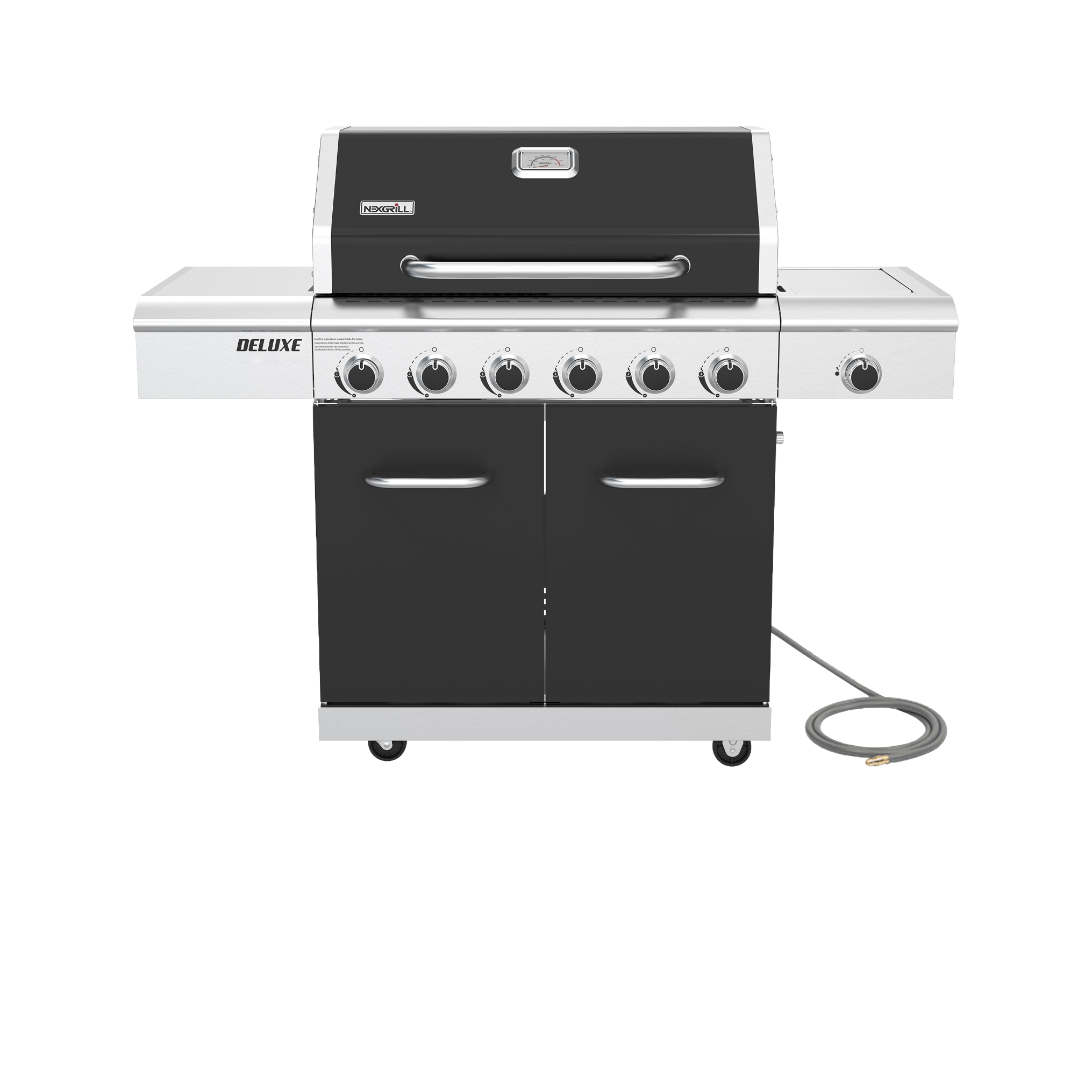 Deluxe 6-Burner Gas Grill - Black, Ceramic Searing Side | Nexgrill