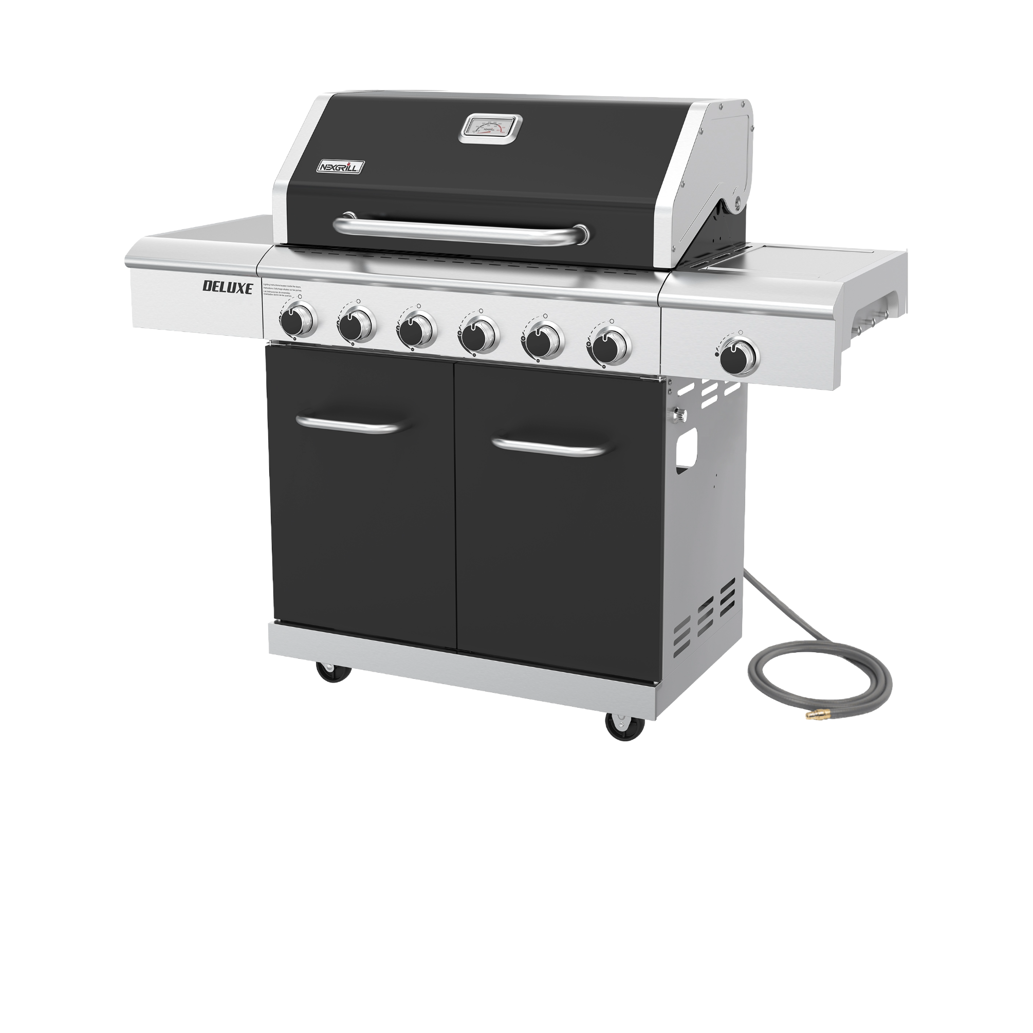 Deluxe 6-Burner Gas Grill - Black, Ceramic Searing Side | Nexgrill