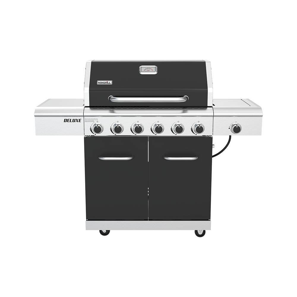 Deluxe 6-Burner Gas Grill - Black, Ceramic Searing Side