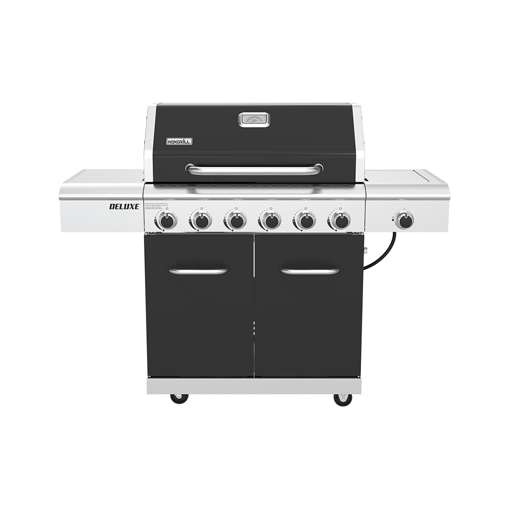 Deluxe 6 Burner Gas Grill Black Ceramic Searing Side