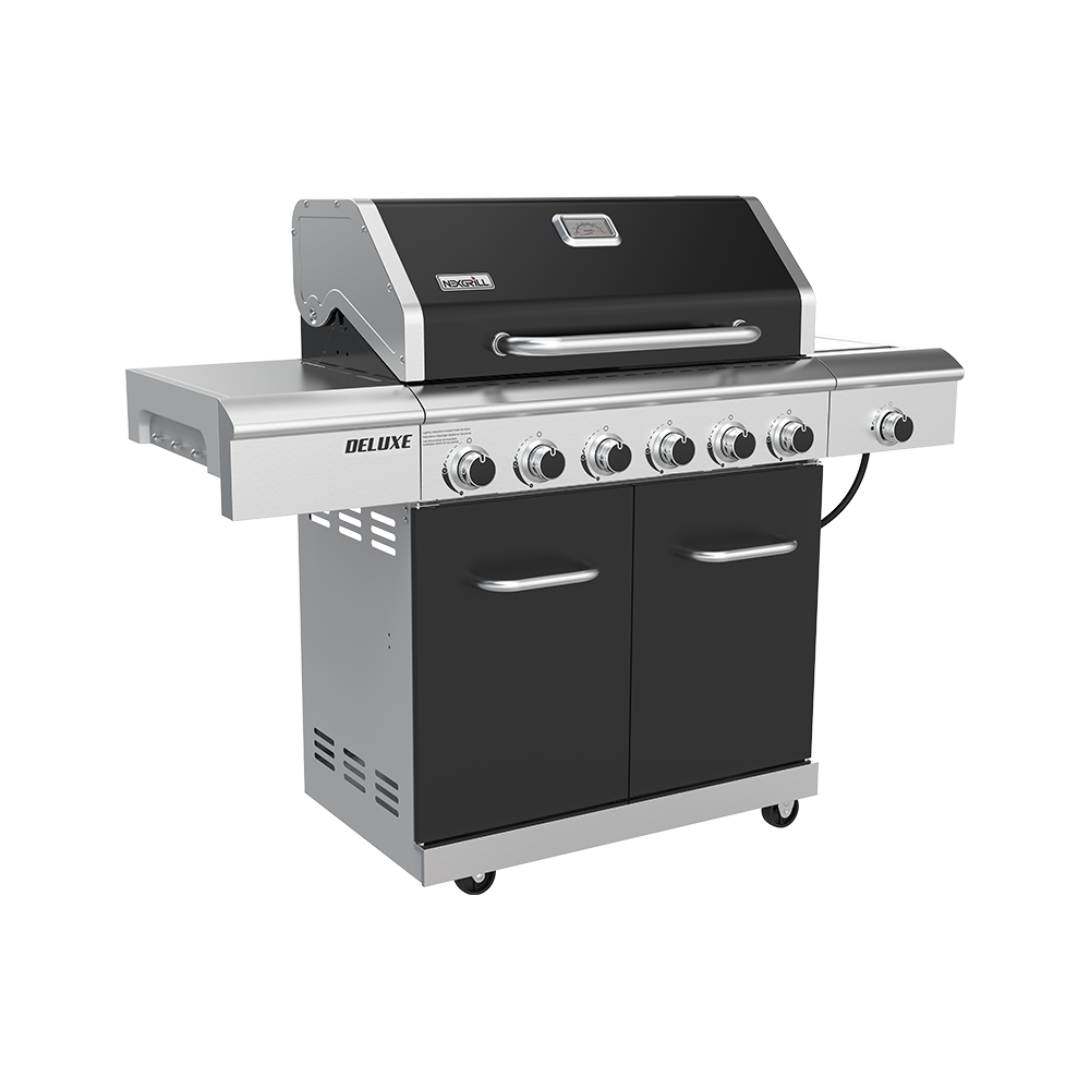 Deluxe 6 Burner Gas Grill Black Ceramic Searing Side