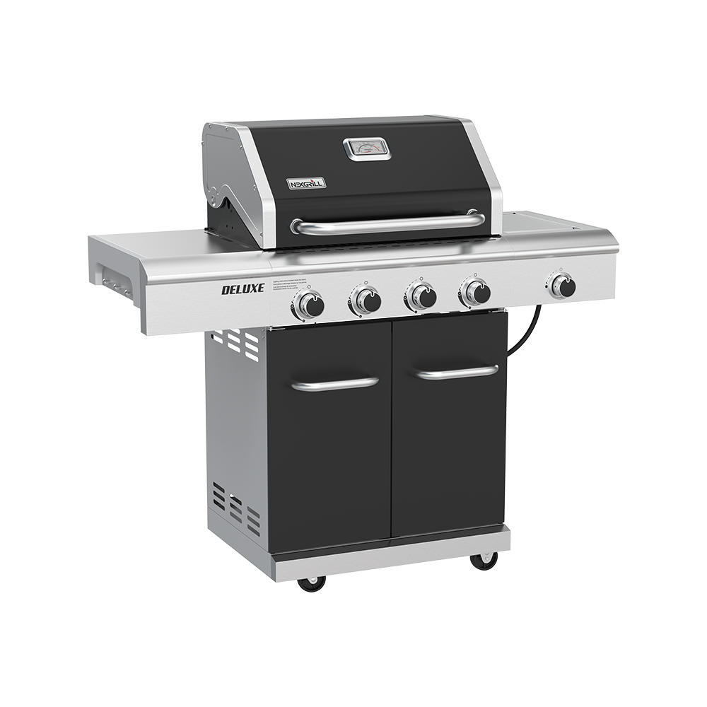 Deluxe 4 Burner Gas Grill Black with Ceramic Searing Side Nexgrill