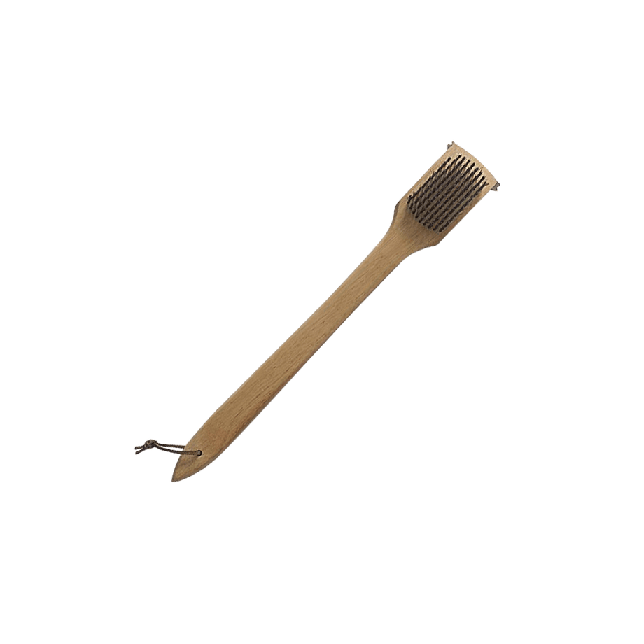 grill brush with scraper wooden handle