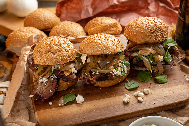 Brisket Sando with Beer Onion & Blue Cheese