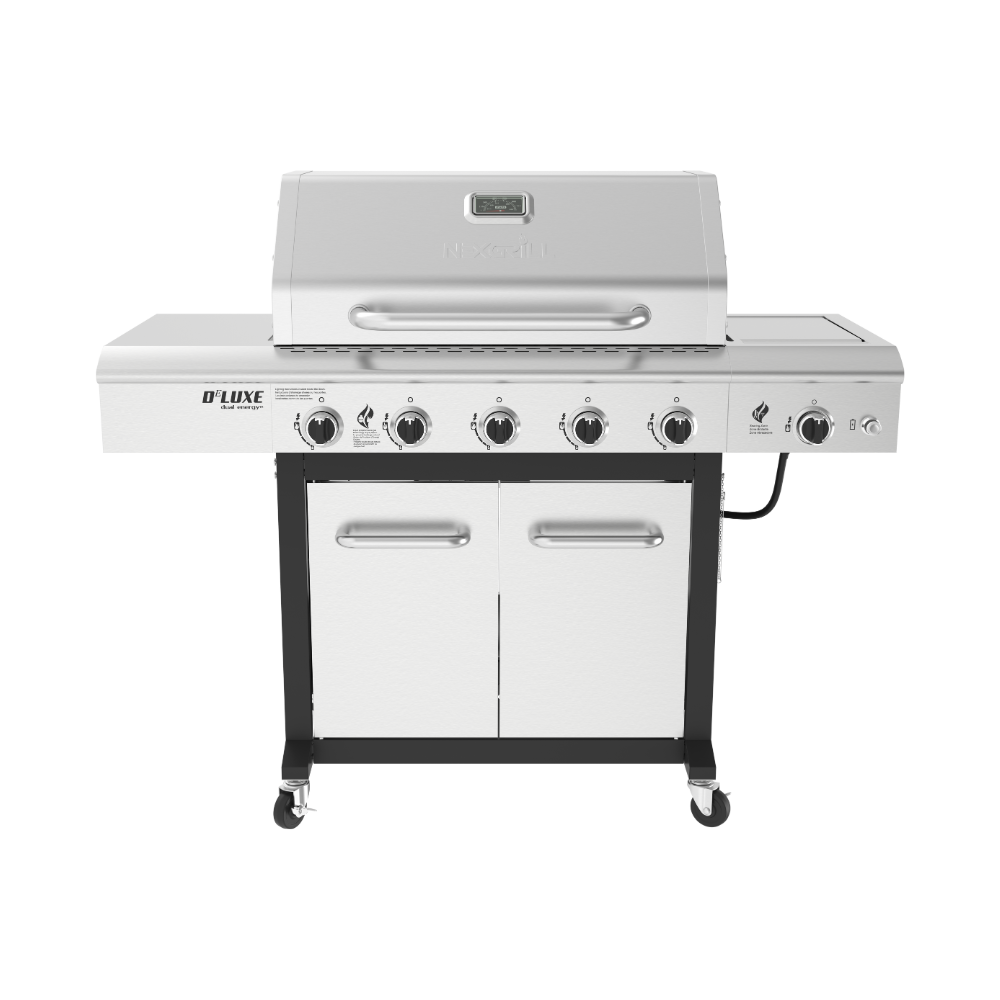 5-Burner Propane Gas Grill in Stainless Steel and Black with Searing Side Burner