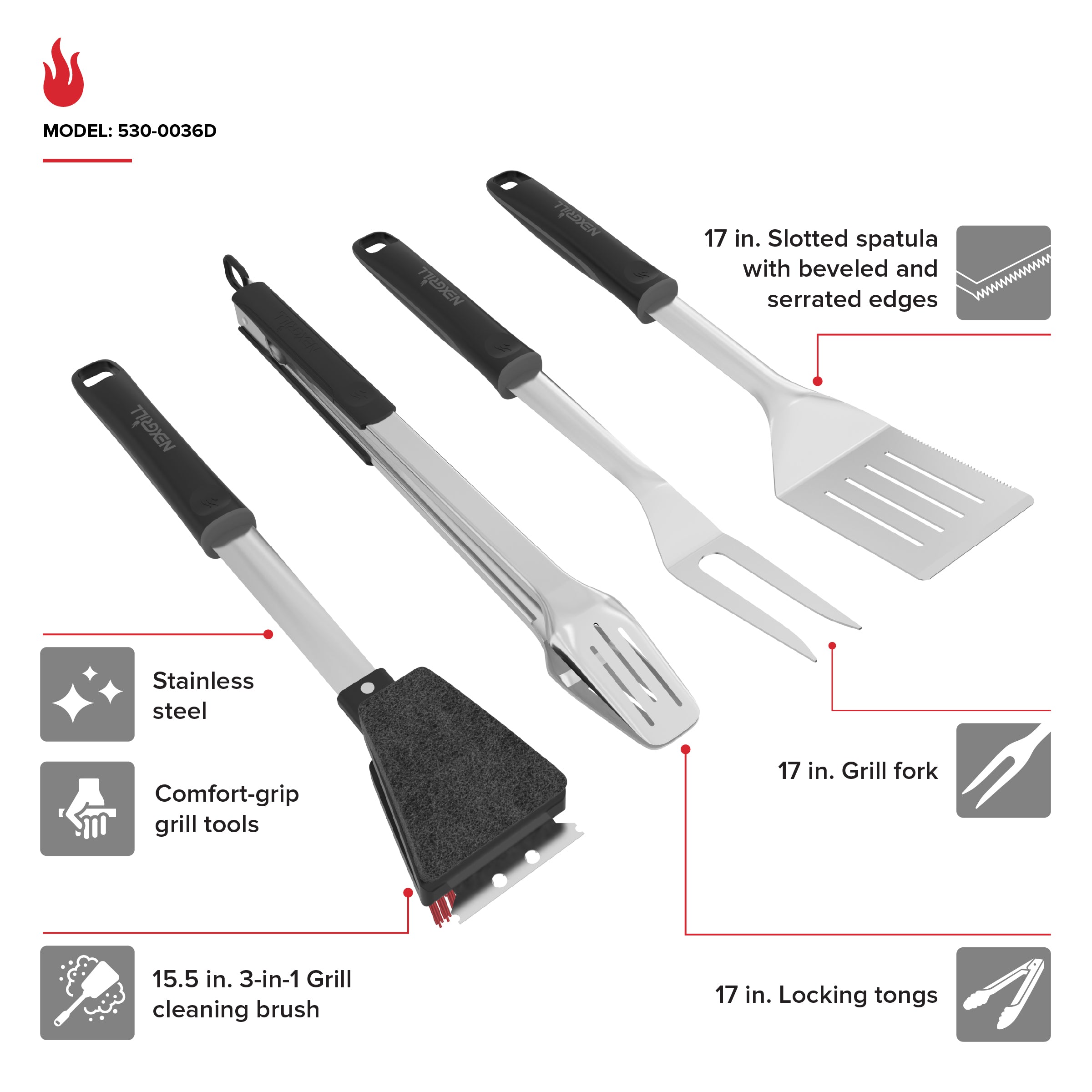 4 PC Grill Stainless Steel Tool Set | Nexgrill
