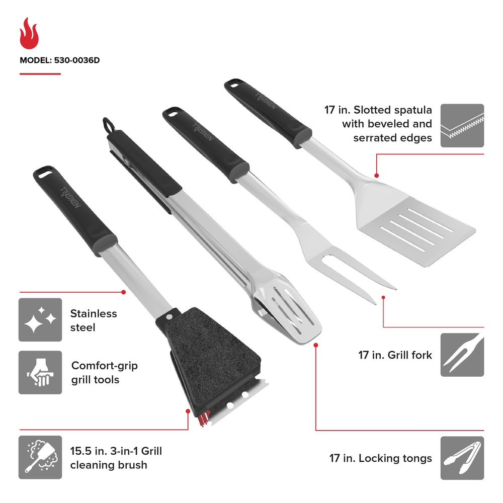 4 PC Grill Stainless Steel Tool Set