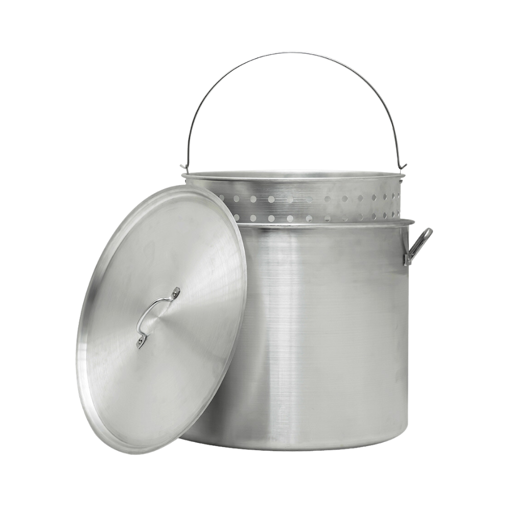 120 Qt. Aluminum Stockpot with Strainer Basket and Lid