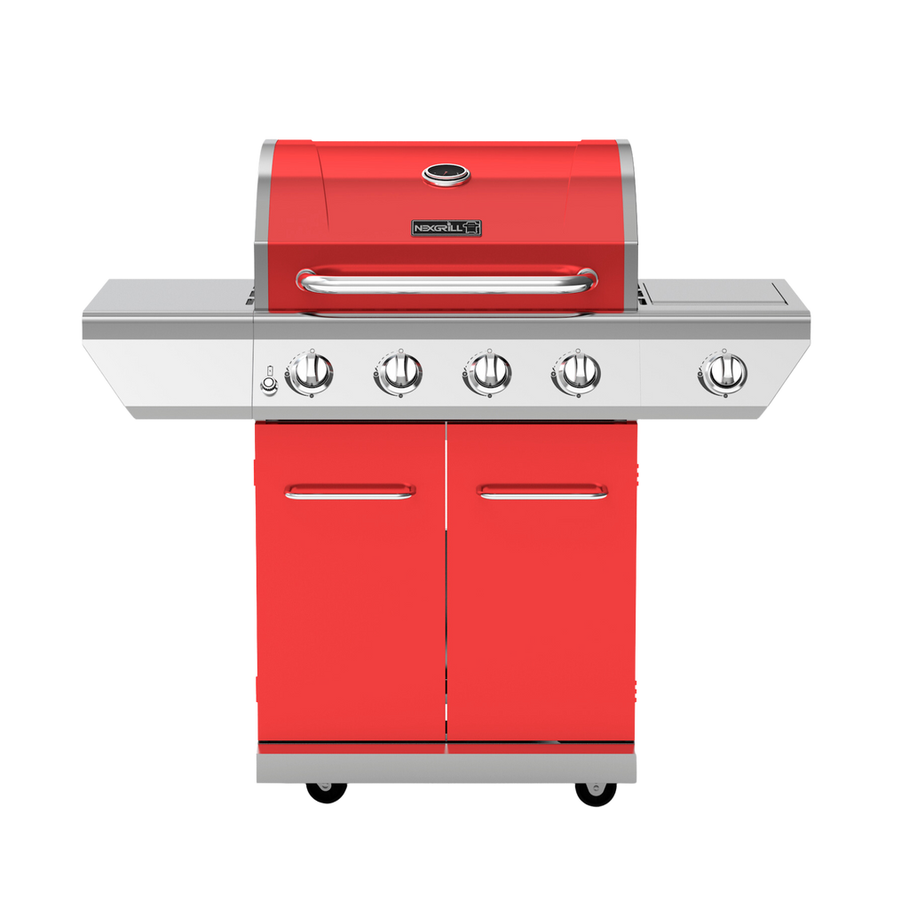 4 Burner Gas Grill with Side Burner in Red