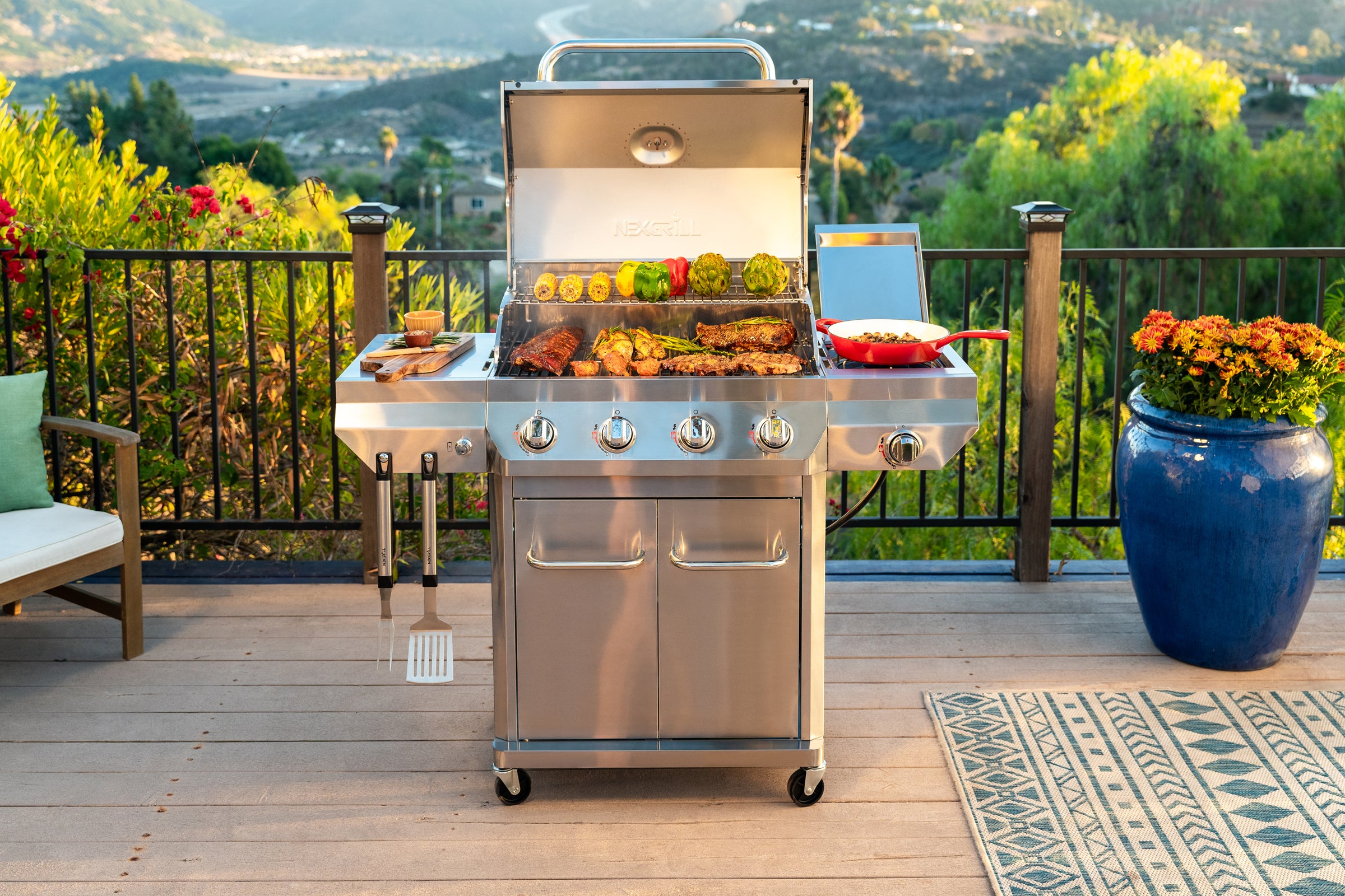 4-Burner Stainless Steel Gas Grill with Side Burner | Nexgrill