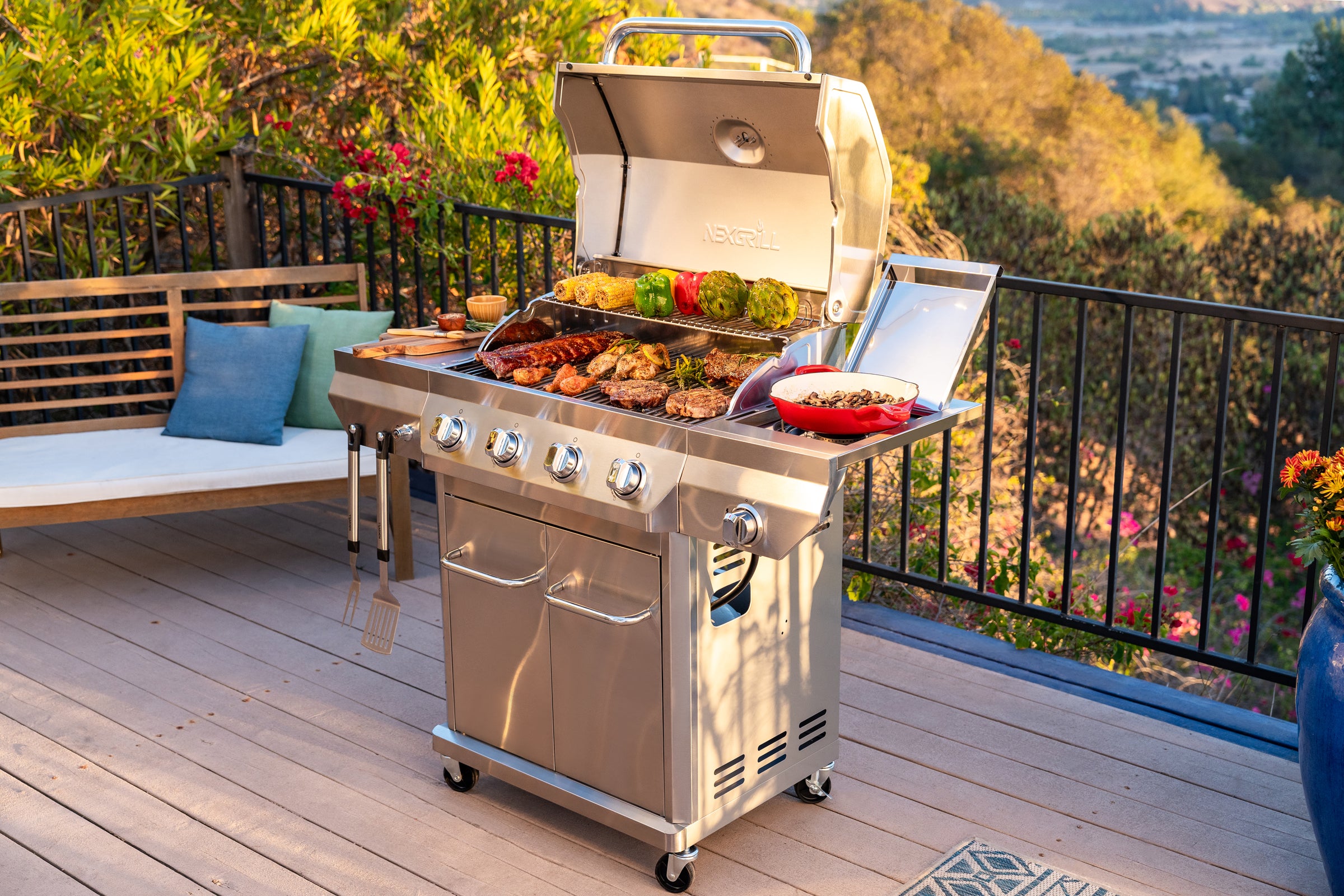 4-Burner Stainless Steel Gas Grill with Side Burner | Nexgrill