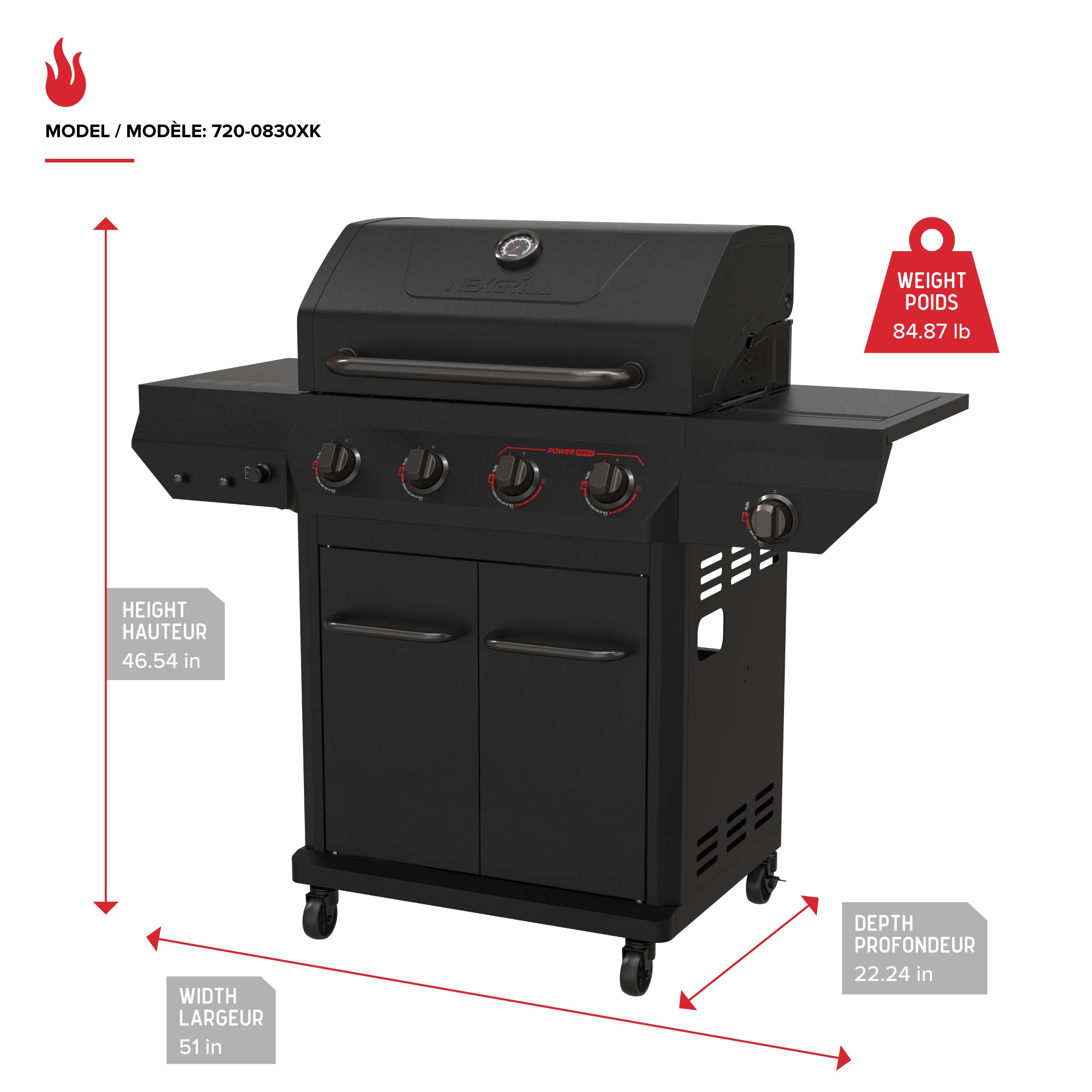 4-Burner Dual Fuel Gas Grill in Black with Side | Nexgrill