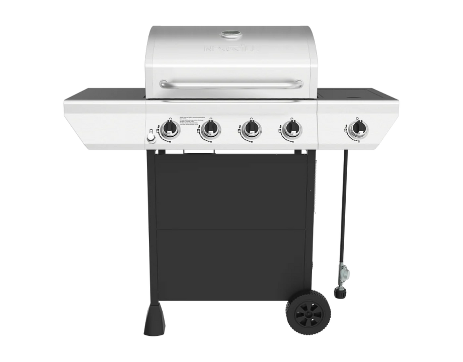 4-Burner Gas Grill in Stainless Steel with Side Burner