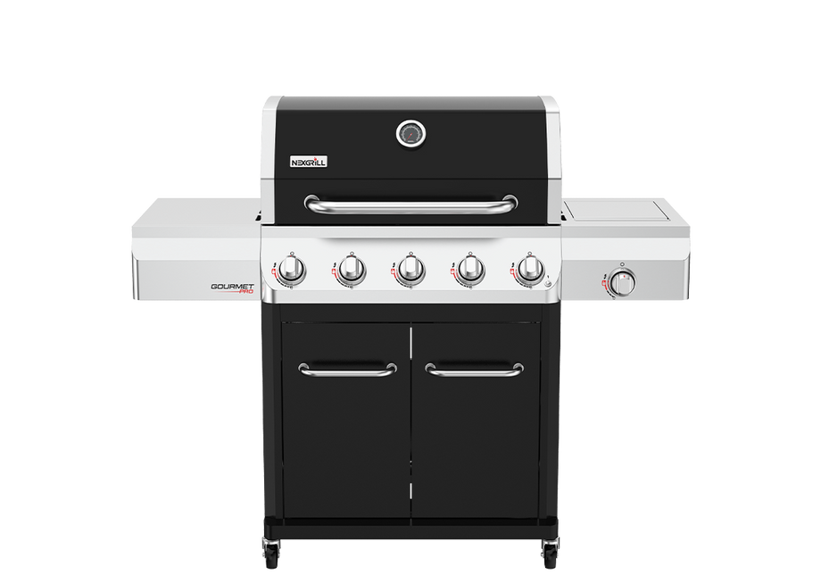 Gourmet Pro 5-Burner Gas Grill with Side Burner in Black