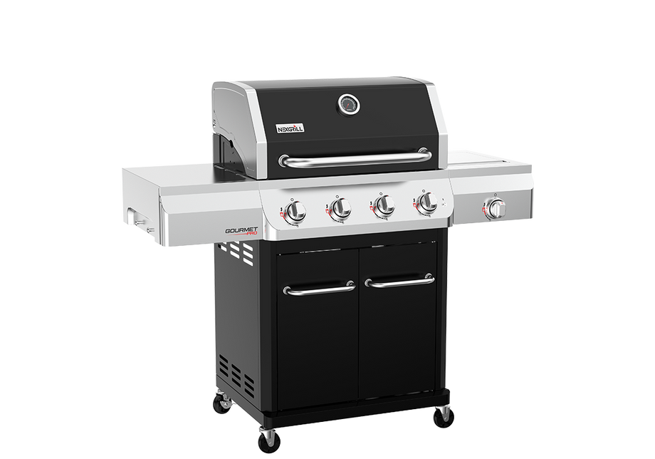 Gourmet Pro 4-Burner Gas Grill with Side Burner in Black with Cover