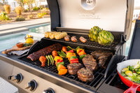 4 Burner Liquid Propane Gas Grill with Side Burner and Charcoal Tray in Black