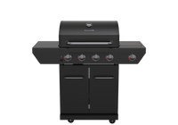 4 Burner Liquid Propane Gas Grill with Side Burner and Charcoal Tray in Black