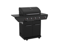 4 Burner Liquid Propane Gas Grill with Side Burner and Charcoal Tray in Black