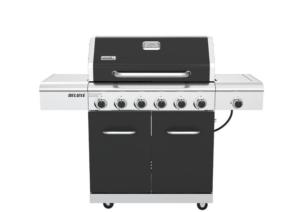 Deluxe 6-Burner Gas Grill - Black, Ceramic Searing Side | Nexgrill