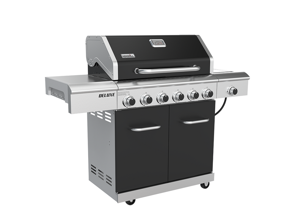 Deluxe 6-Burner Gas Grill - Black, Ceramic Searing Side | Nexgrill