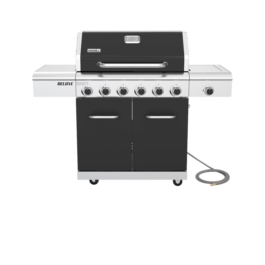 Deluxe 6-Burner Natural Gas Grill in Black with Ceramic Searing Side Burner