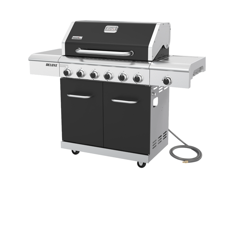 Deluxe 6-Burner Natural Gas Grill in Black with Ceramic Searing Side Burner