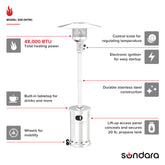 Sundara 48,000 BTU Stainless Steel Propane Standing Patio Heater with Wheels