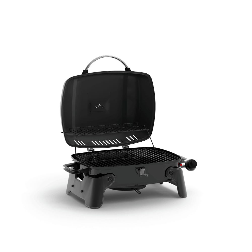 1 Burner Portable Propane Table Top Gas Grill (Side View with Lid Open)
