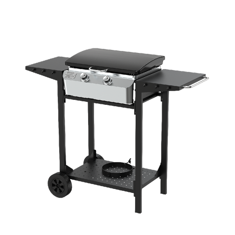 2-Burner Propane Gas Flat Top Griddle with Cart and Side Shelves