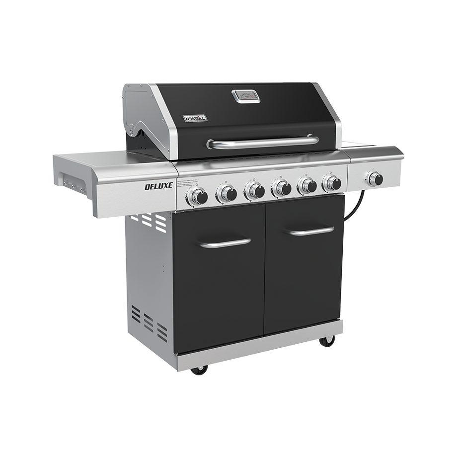 Deluxe 6-Burner Natural Gas Grill in Black with Ceramic Searing Side Burner