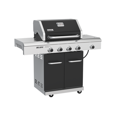Deluxe 4-Burner Natural Gas Grill in Black with Ceramic Searing Side Burner