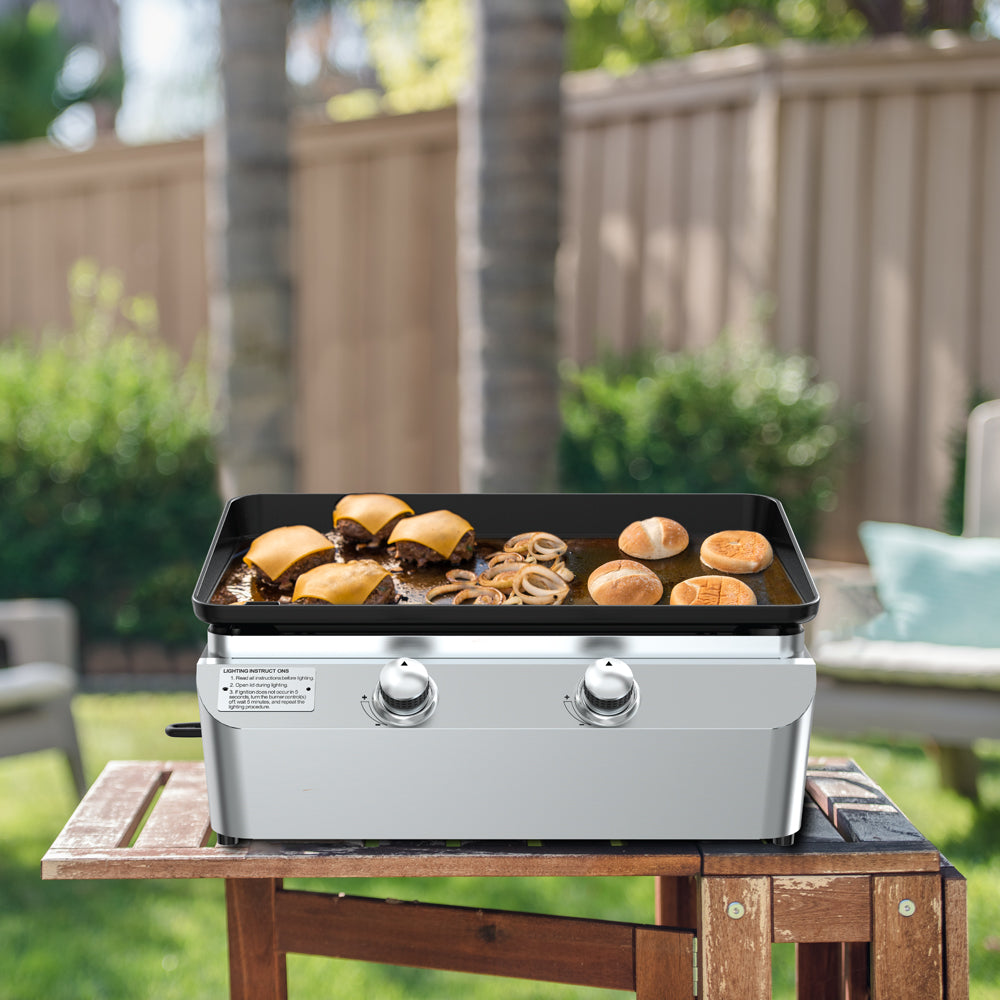 2-Burner Portable Propane Gas Grill with Griddle Top