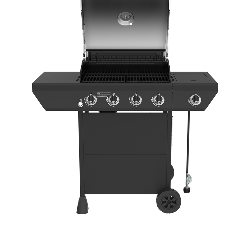 4-Burner Gas Grill in Black with Side Burner