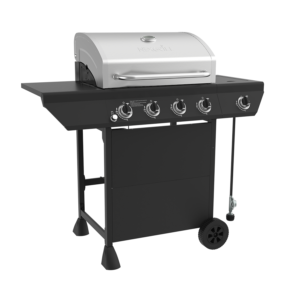 4-Burner Gas Grill in Black with Side Burner