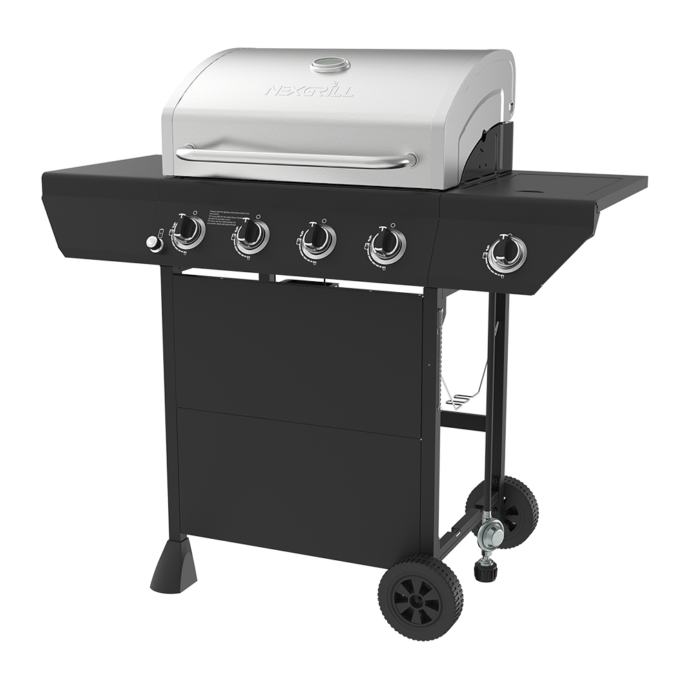 4-Burner Gas Grill in Black with Side Burner