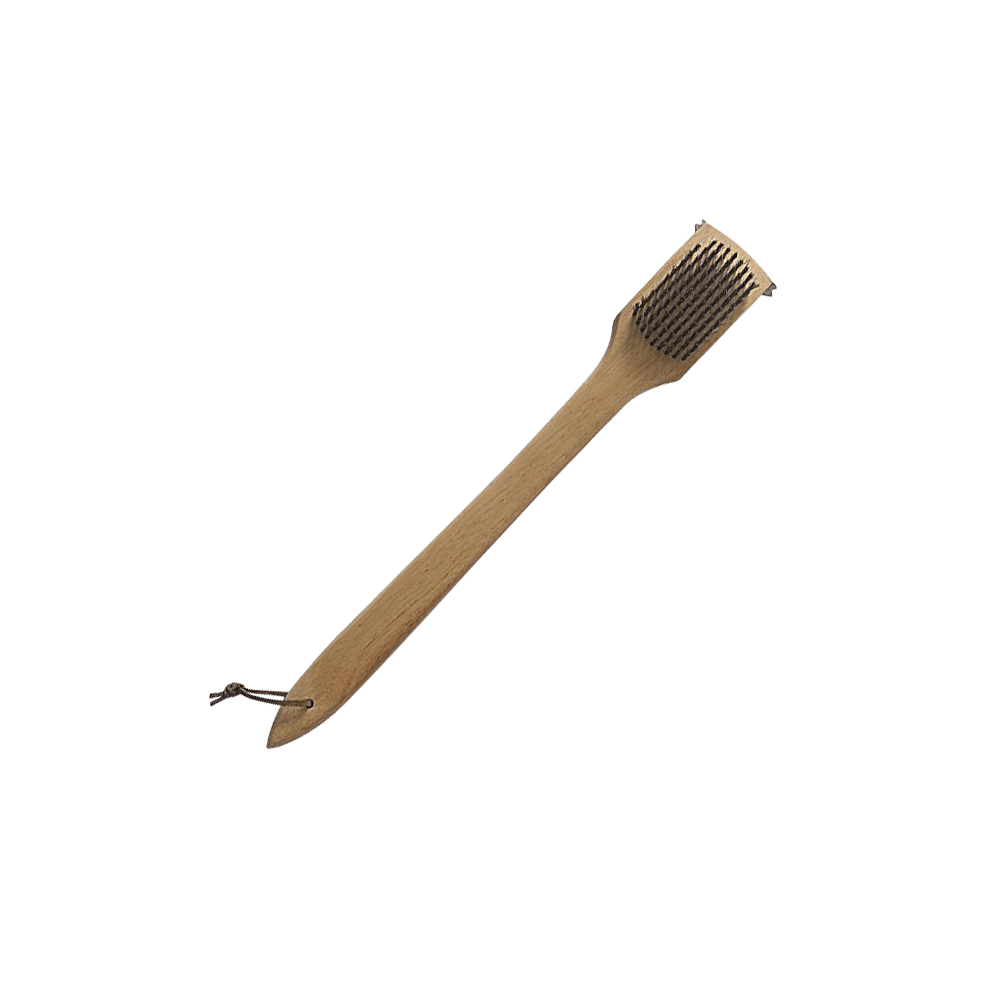 grill brush with scraper wooden handle